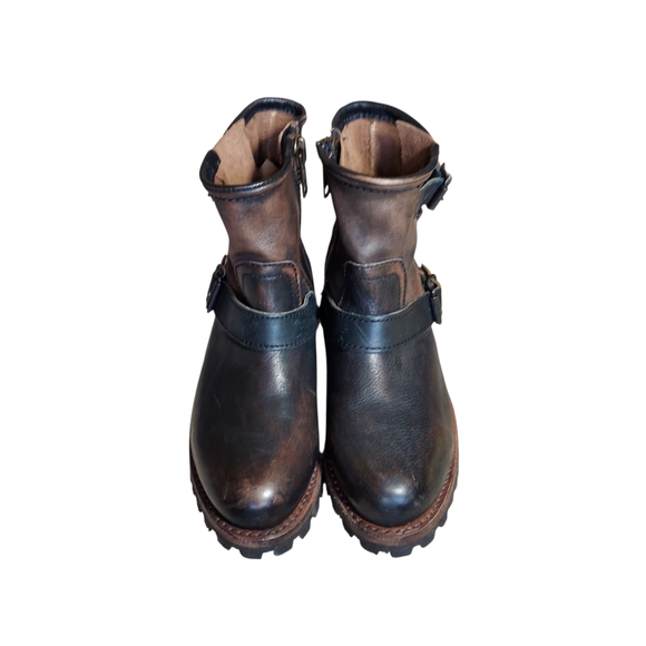 Freebird Harley Brown Black Leather Distressed Combat Moto Boots  Women's - Picture 4 of 16